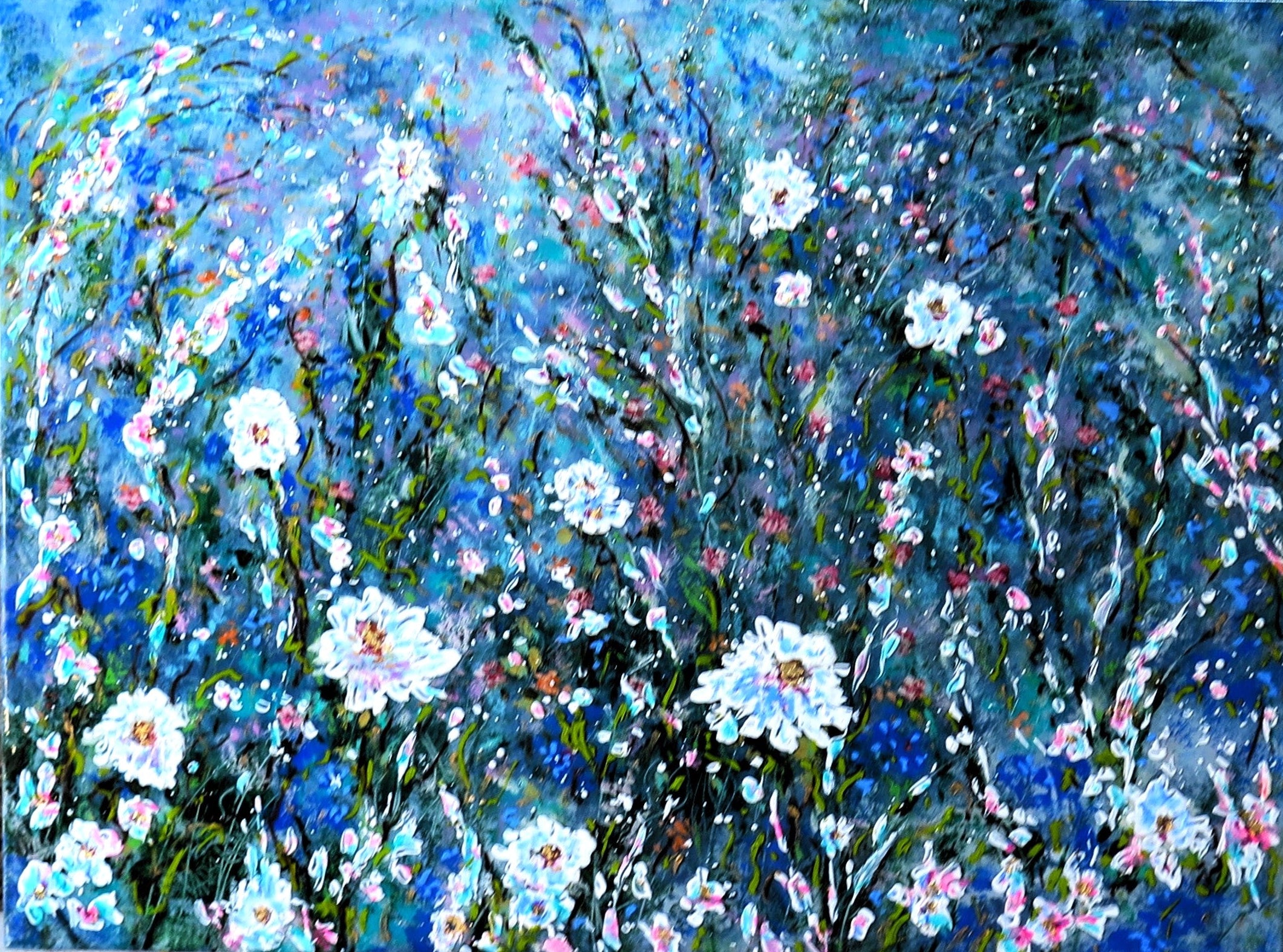 Original painting - Wild Blossoms in Blue and White