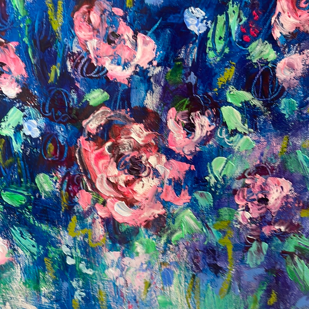 Original painting - Large Abstract floral- Blueberry bouquet -24 x 48 x1