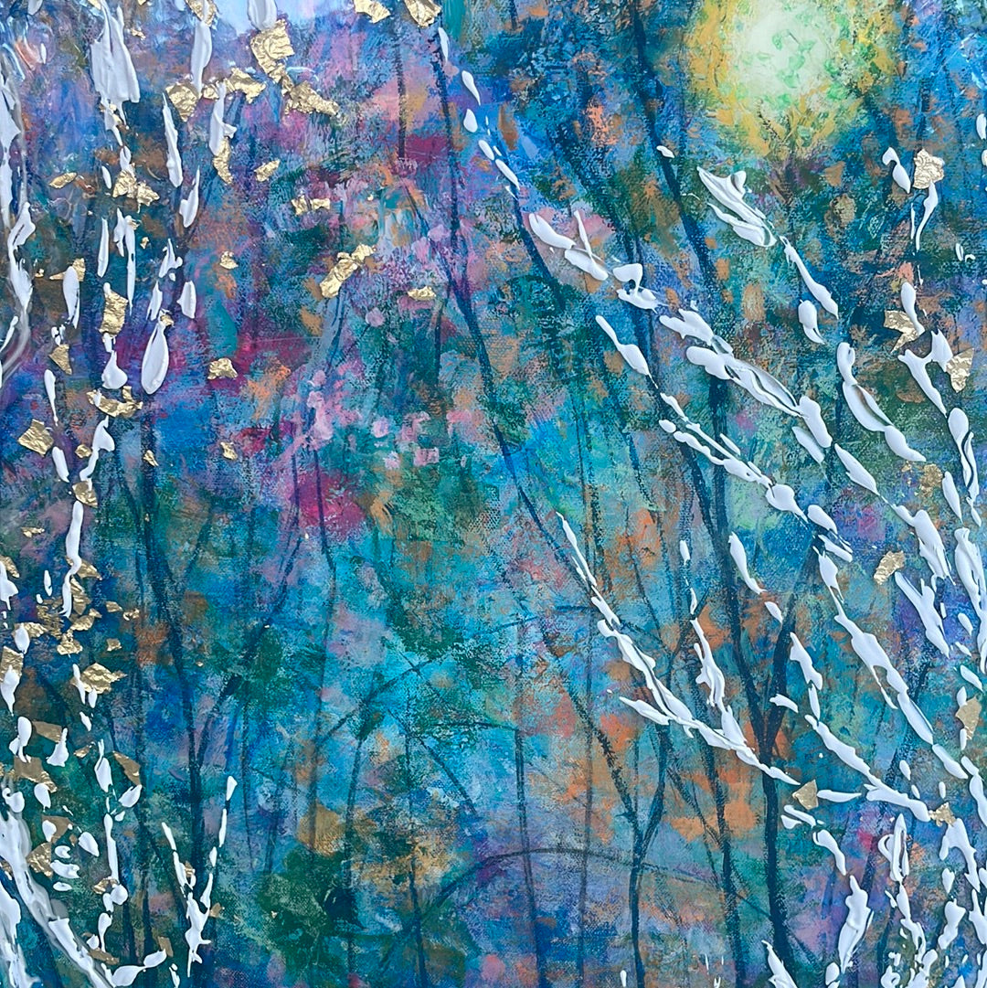 36x36x1 - Original Painting - Birchtrees along sunny stream- acrylic with resin