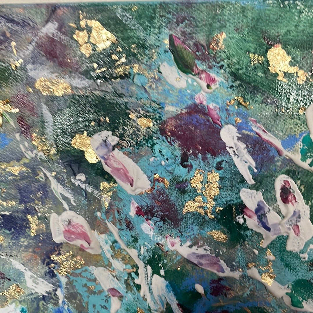 Original painting - Glowing stream and birch trees - Large painting 60 x 48 x 1.5 - oil , plaster , and gold leaf