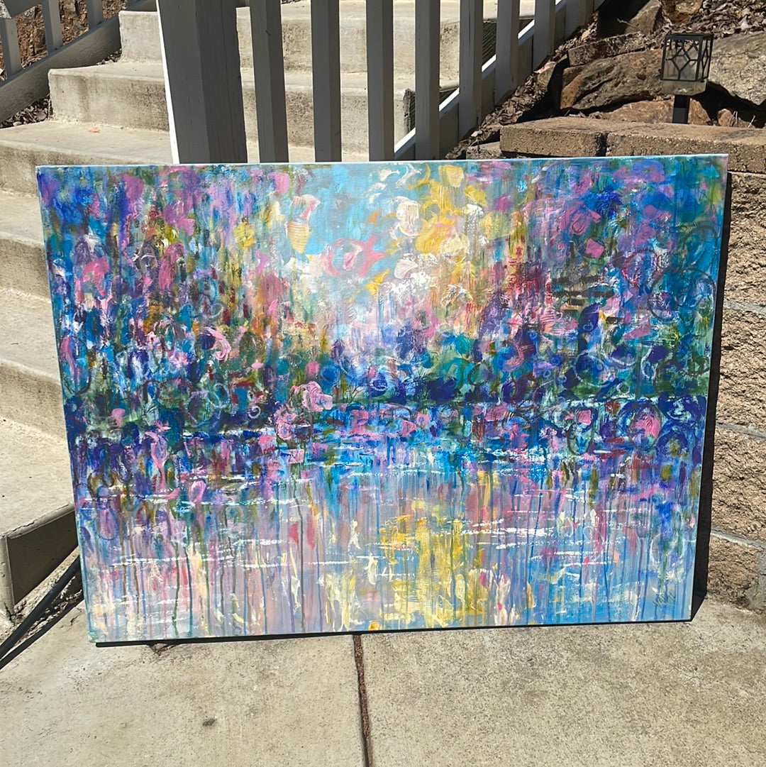 40x30x1.5 - Original Painting - Abstract Wildflower Stream -oil and cold wax