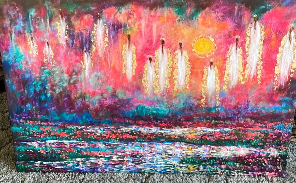 24x36 Canvas Print Angels in Heavens Sunlight Among the Lilly Pads Embellished in Gold Leaf