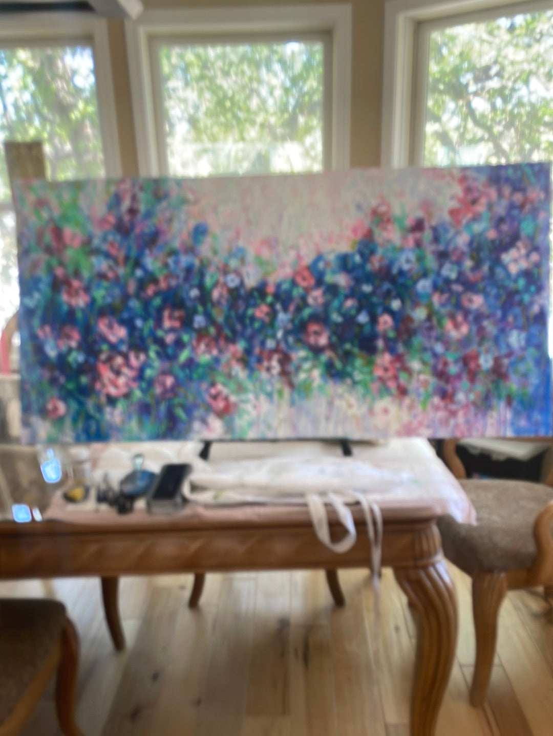 Original painting - Large Abstract floral- Blueberry bouquet -24 x 48 x1