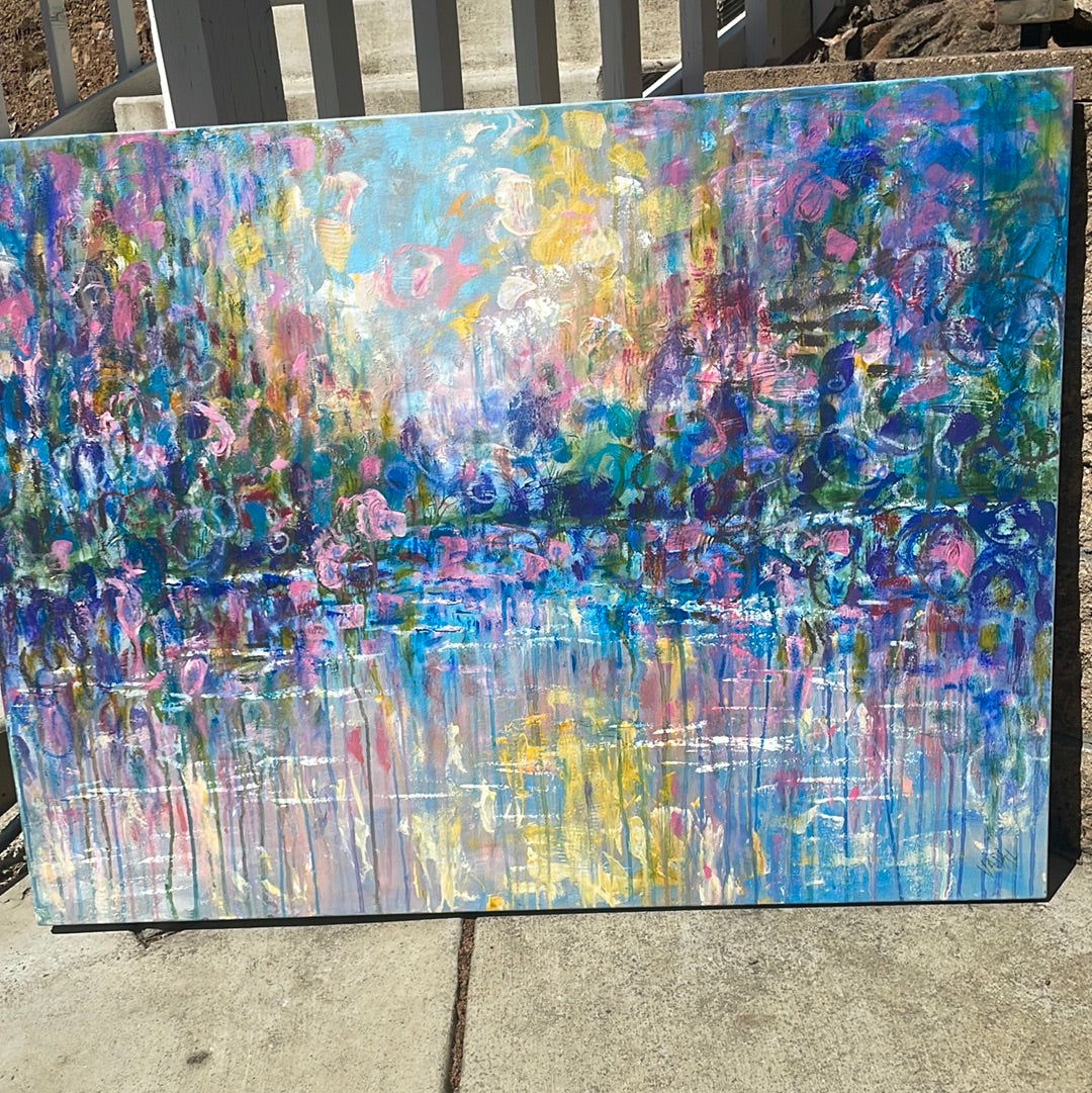 40x30x1.5 - Original Painting - Abstract Wildflower Stream -oil and cold wax
