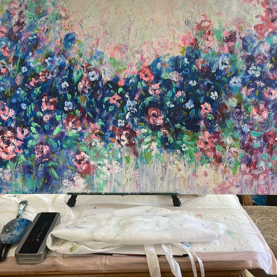 Original painting - Large Abstract floral- Blueberry bouquet -24 x 48 x1