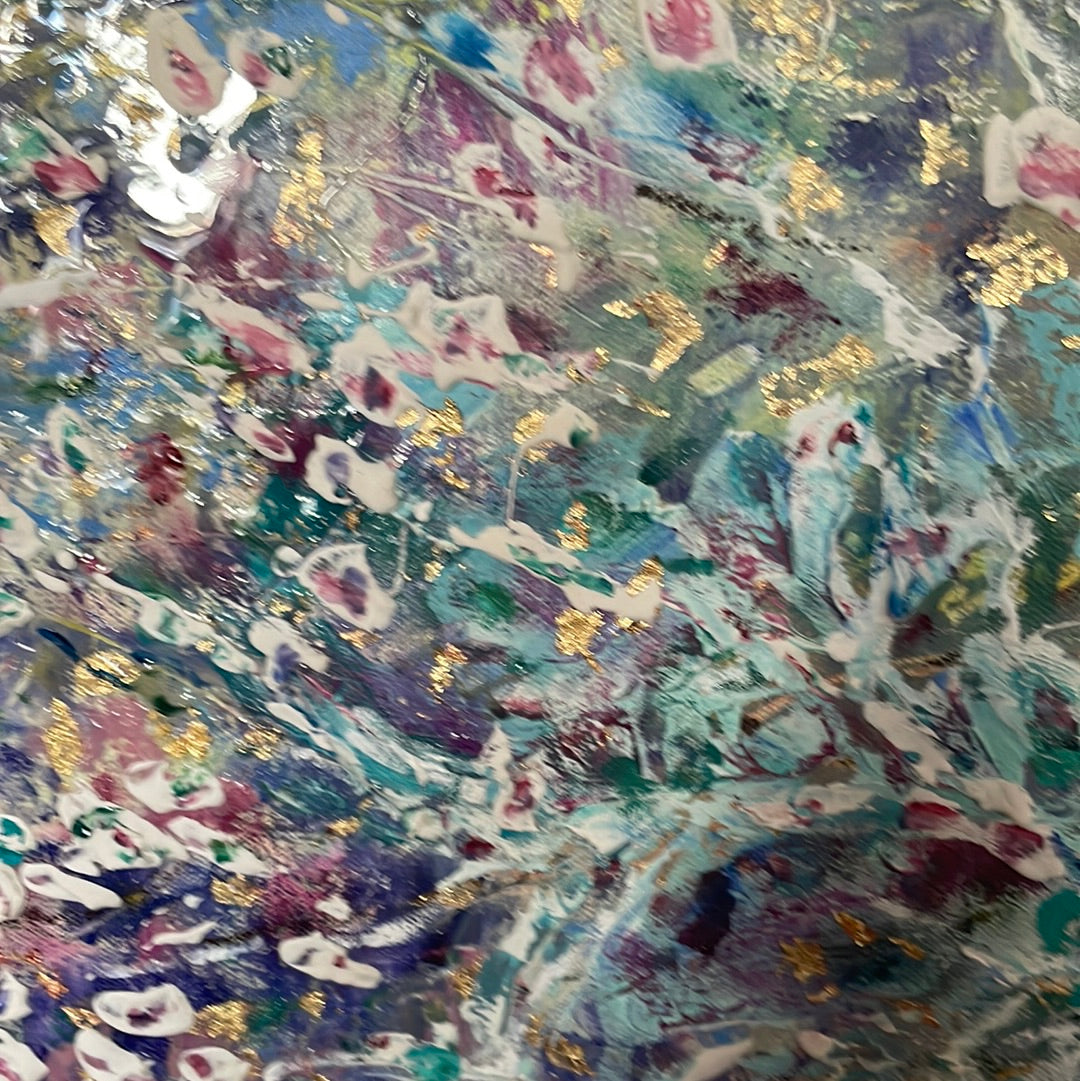Original painting - Glowing stream and birch trees - Large painting 60 x 48 x 1.5 - oil , plaster , and gold leaf