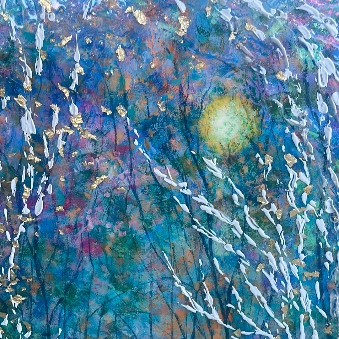 36x36x1 - Original Painting - Birchtrees along sunny stream- acrylic with resin