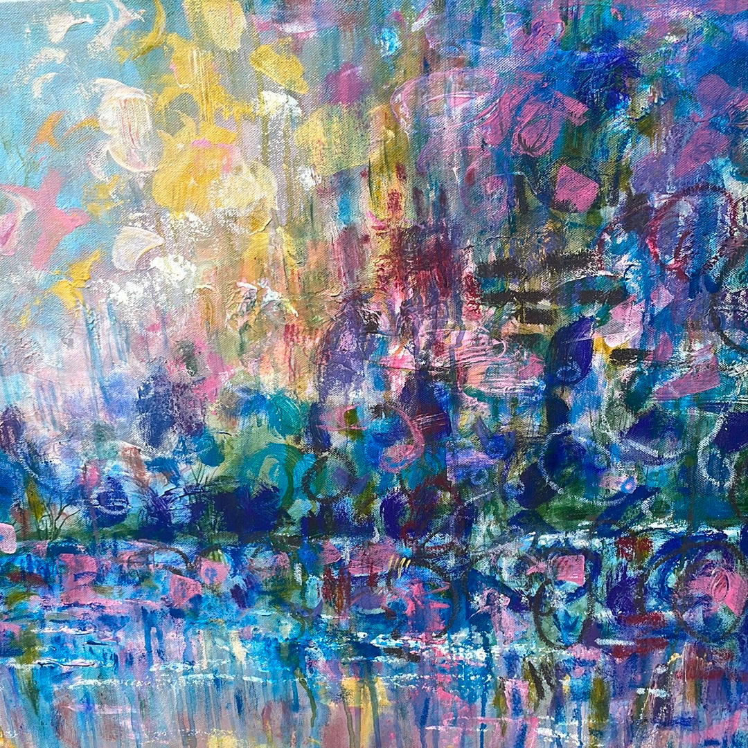 40x30x1.5 - Original Painting - Abstract Wildflower Stream -oil and cold wax