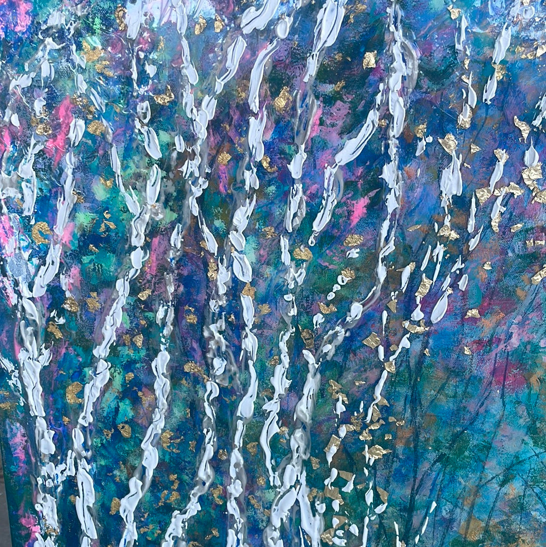 36x36x1 - Original Painting - Birchtrees along sunny stream- acrylic with resin