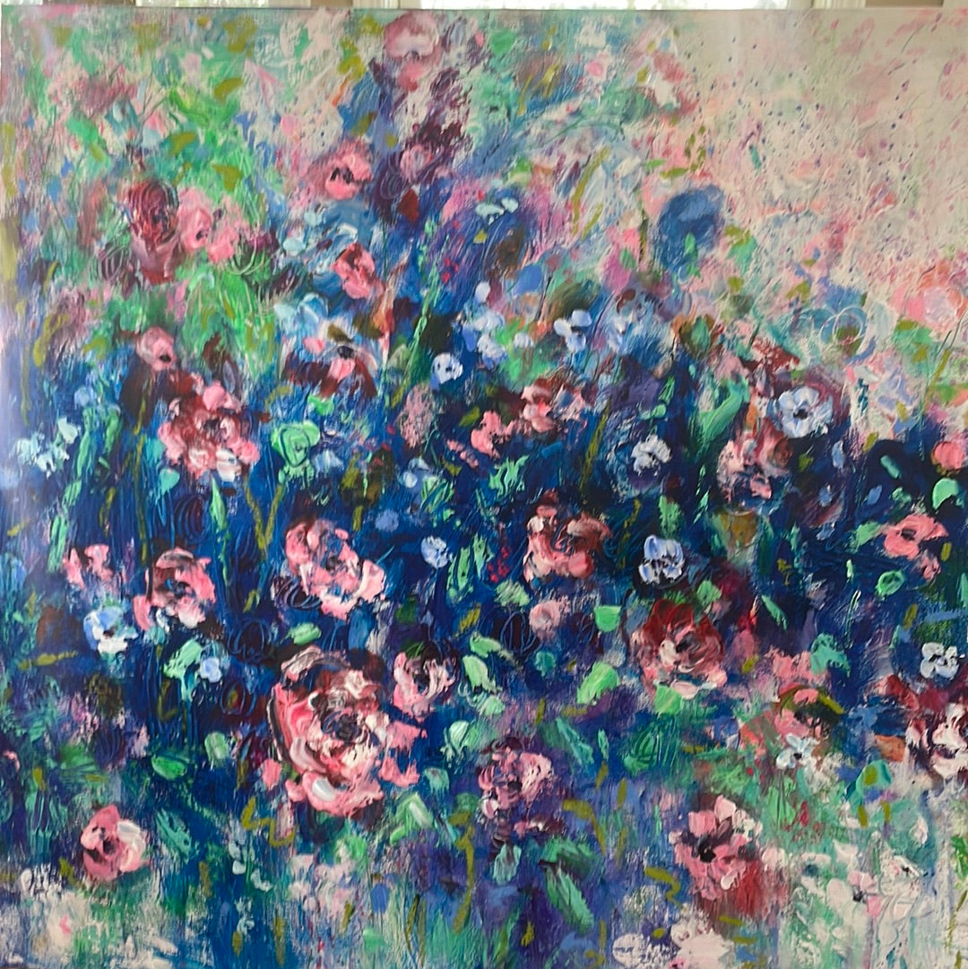 Original painting - Large Abstract floral- Blueberry bouquet -24 x 48 x1