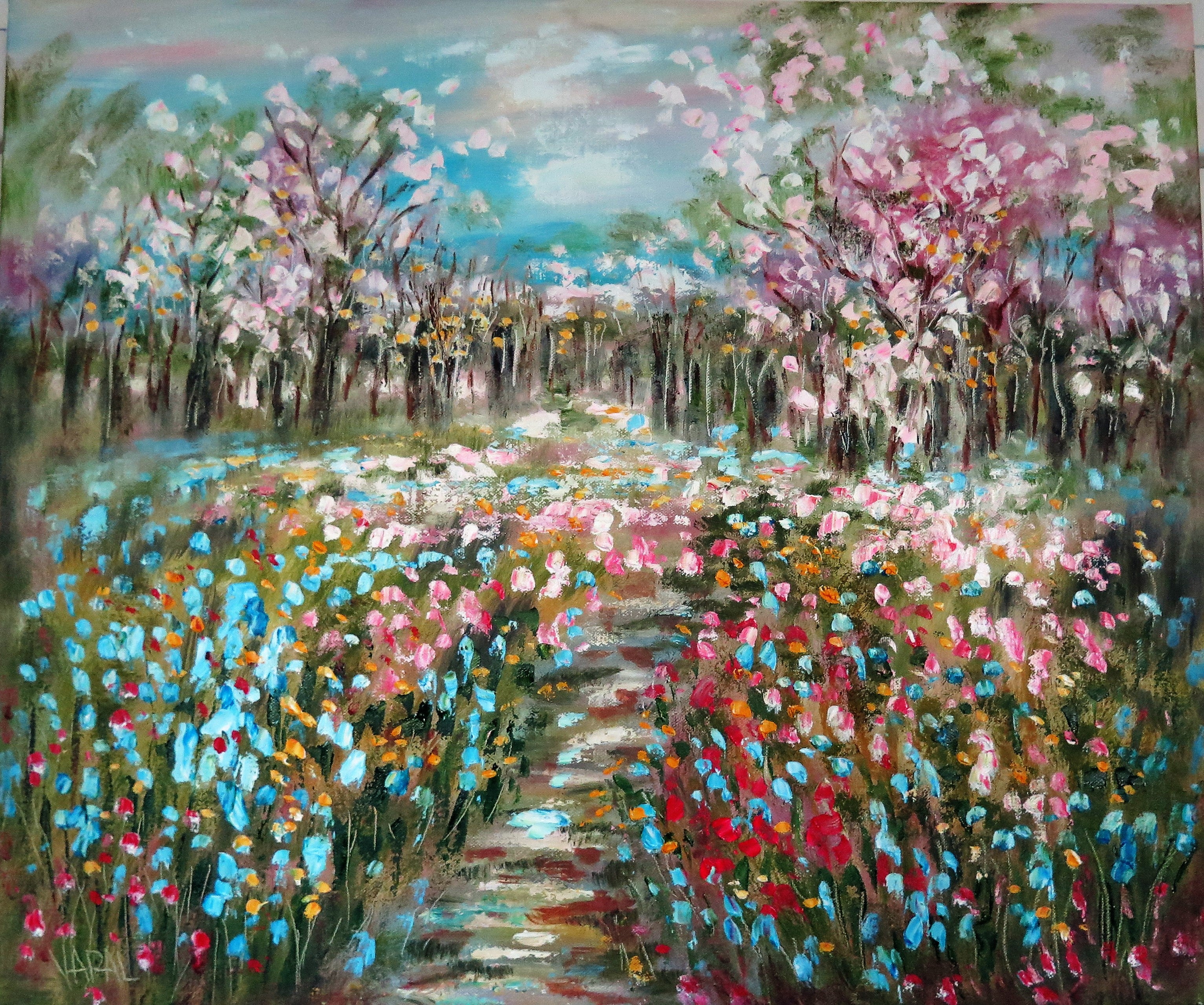 Original painting - Cherry Tree Blossom Path 24 x 20