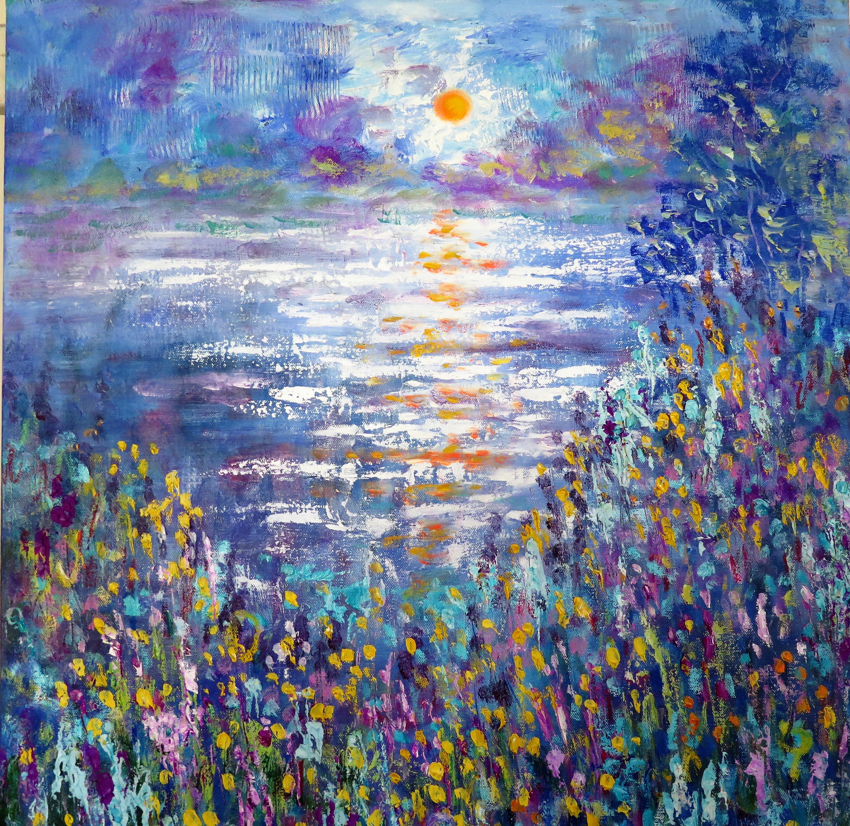 Original painting - Sunset Reflection Stream -24 x 36 x 1