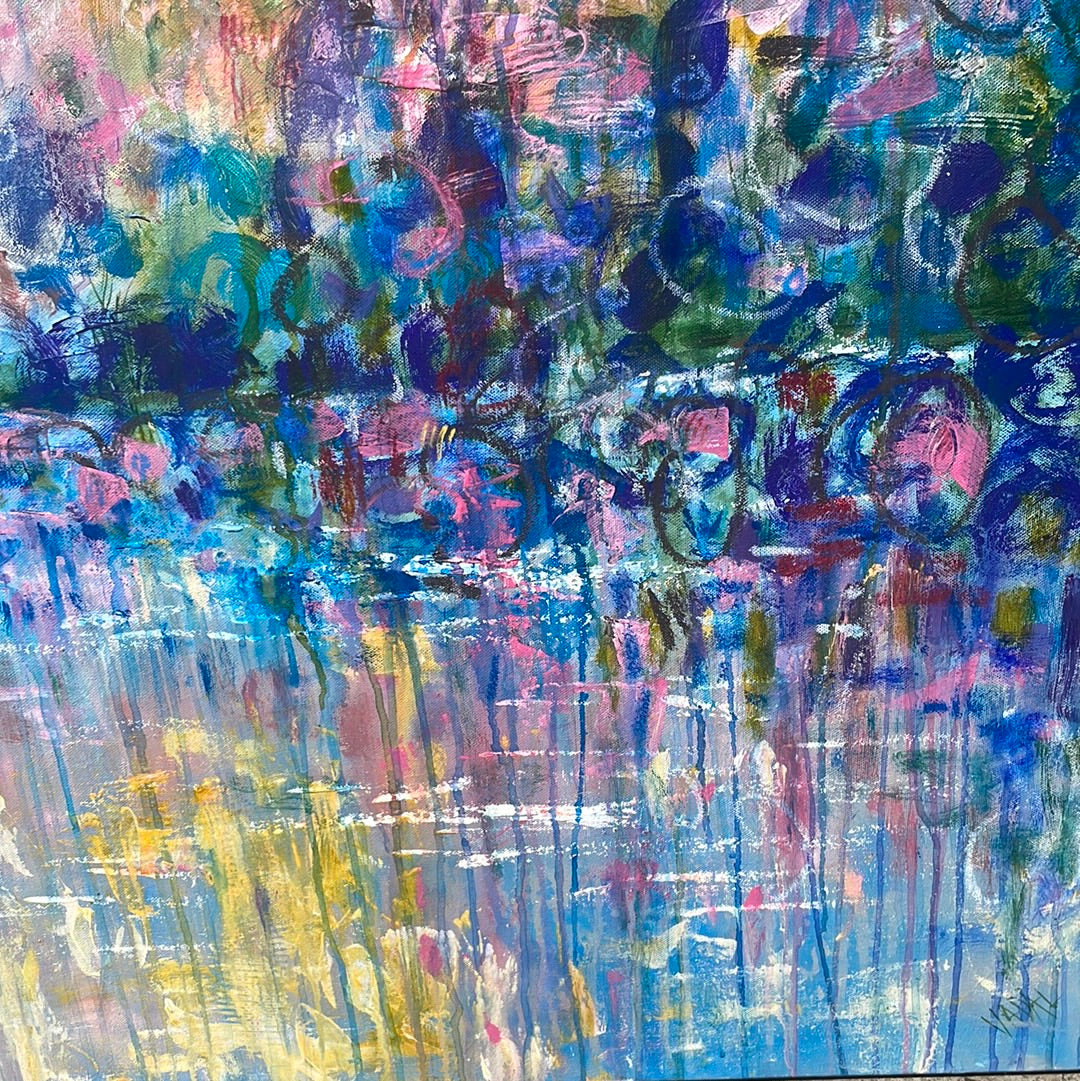 40x30x1.5 - Original Painting - Abstract Wildflower Stream -oil and cold wax