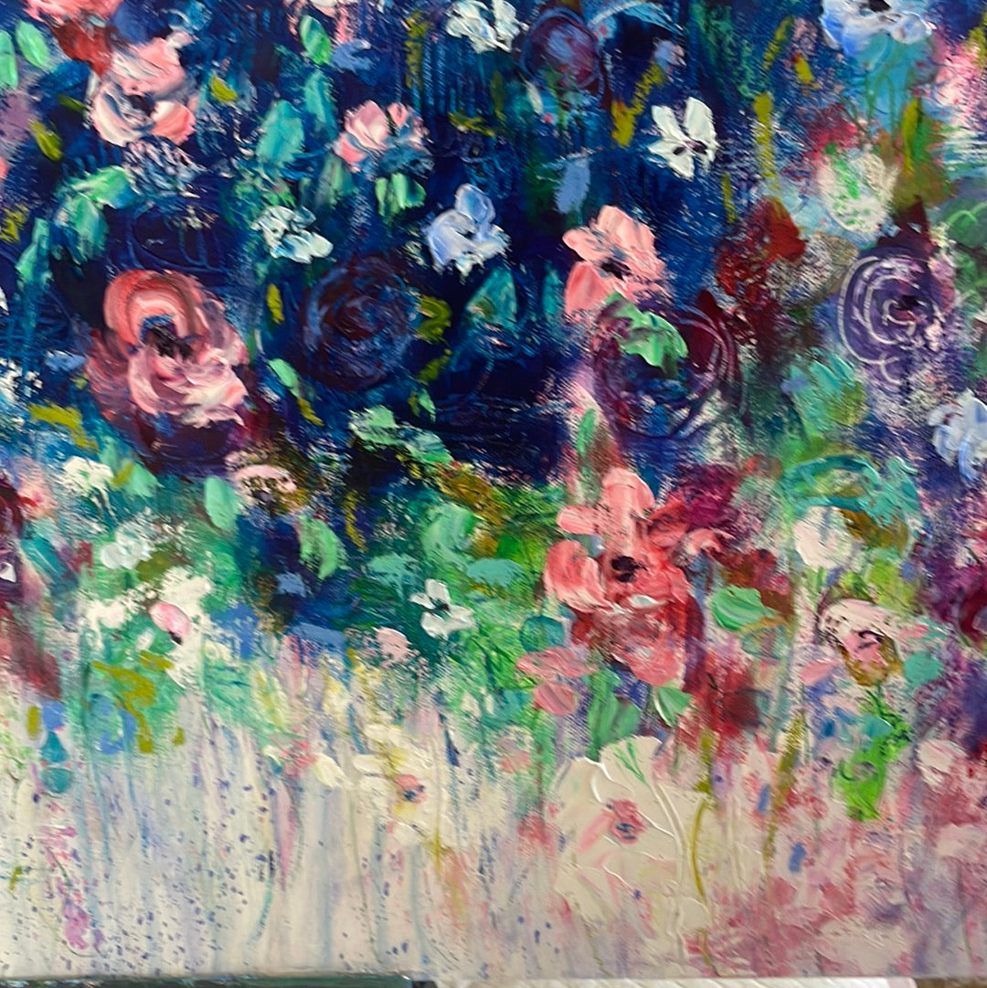 Original painting - Large Abstract floral- Blueberry bouquet -24 x 48 x1