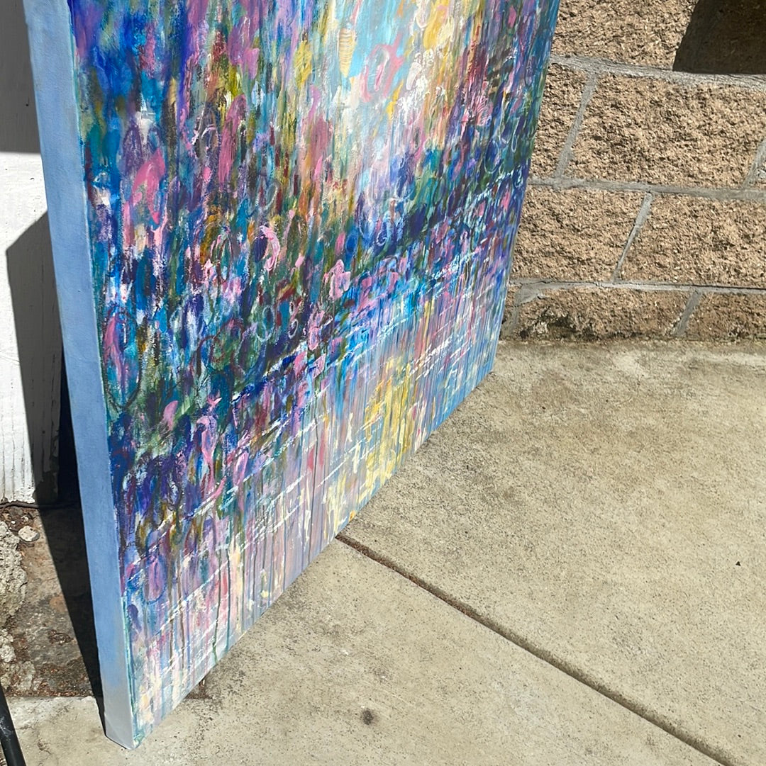 40x30x1.5 - Original Painting - Abstract Wildflower Stream -oil and cold wax