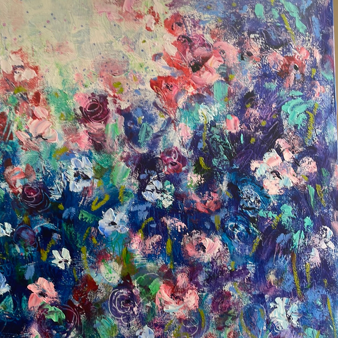 Original painting - Large Abstract floral- Blueberry bouquet -24 x 48 x1