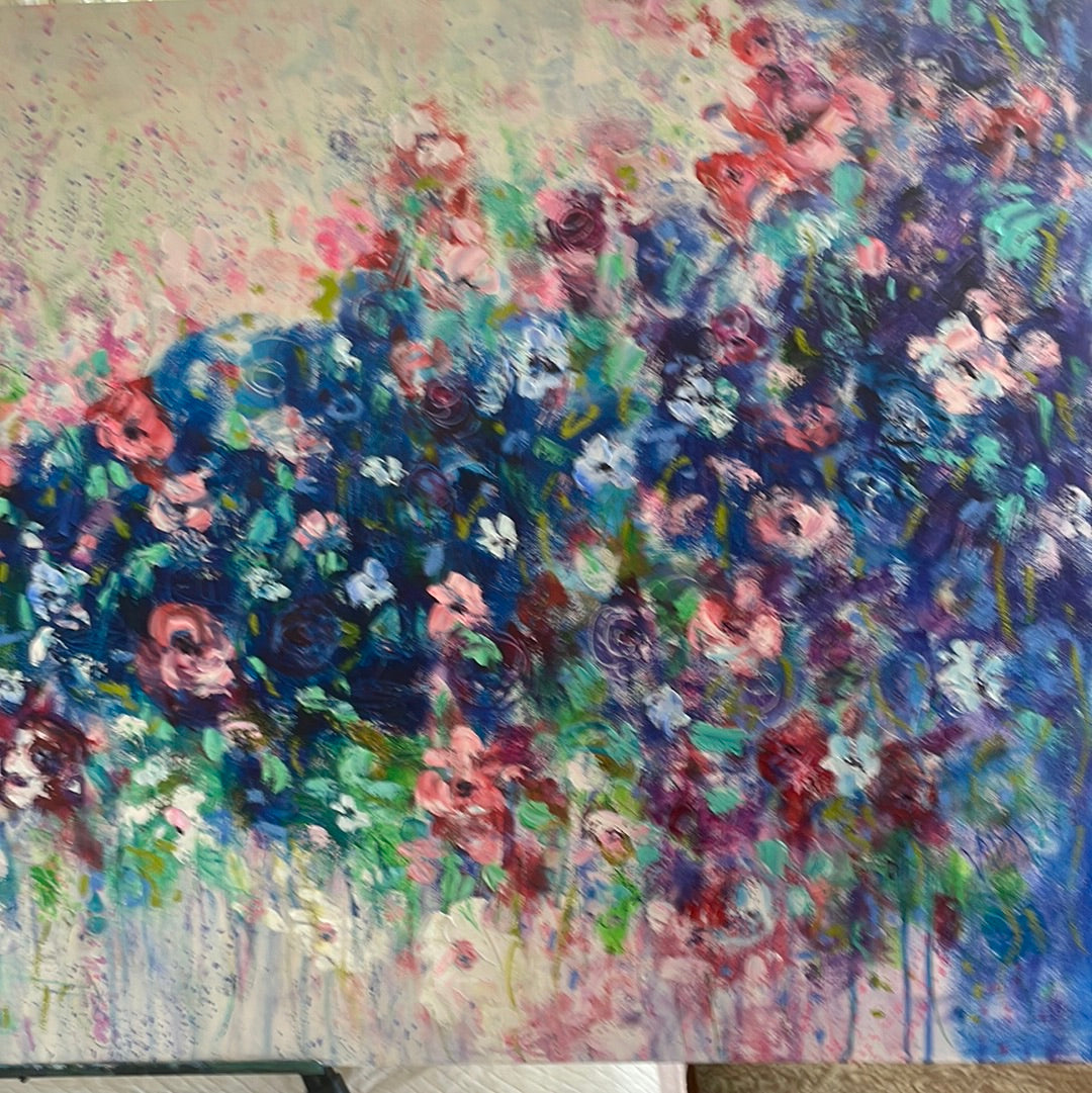 Original painting - Large Abstract floral- Blueberry bouquet -24 x 48 x1