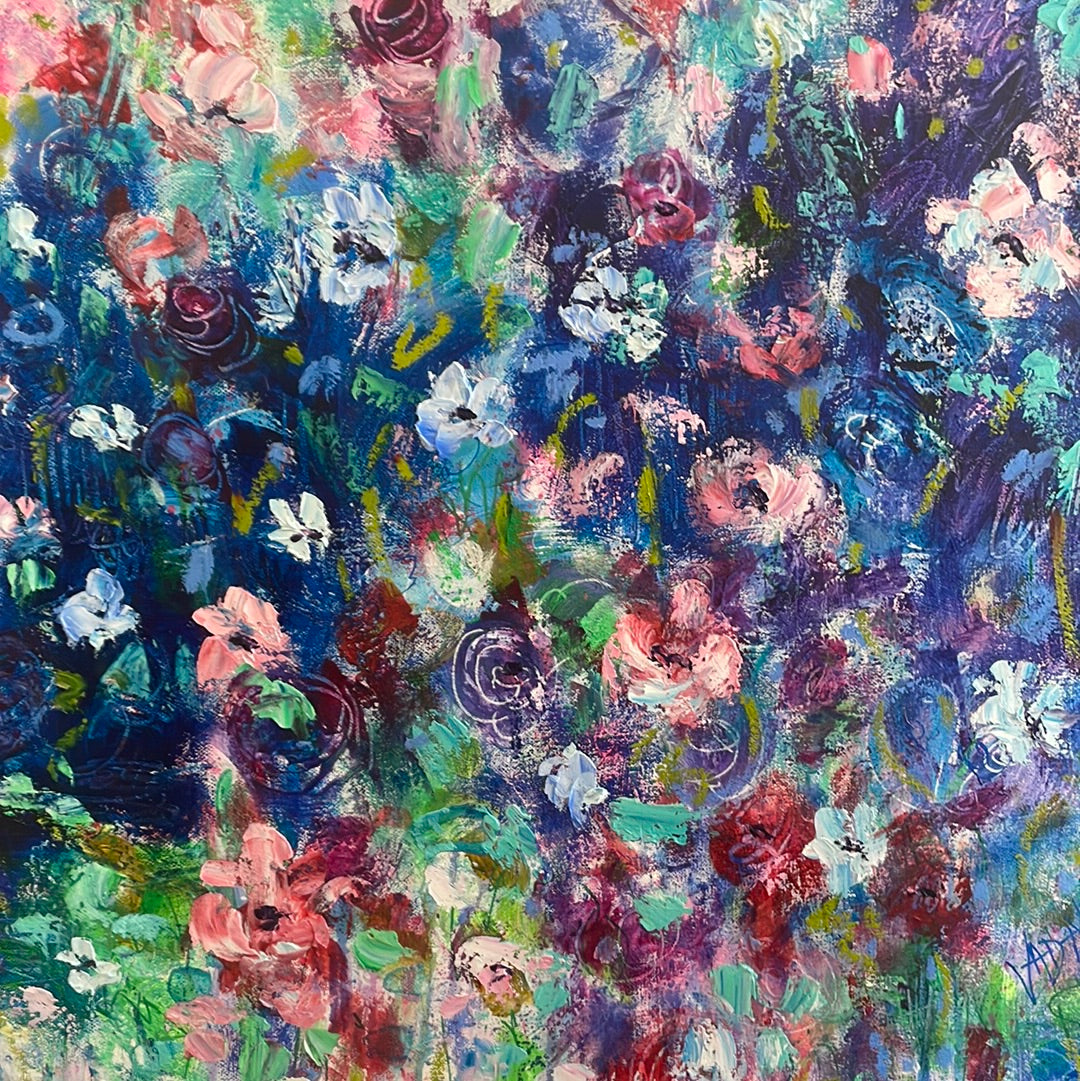 Original painting - Large Abstract floral- Blueberry bouquet -24 x 48 x1