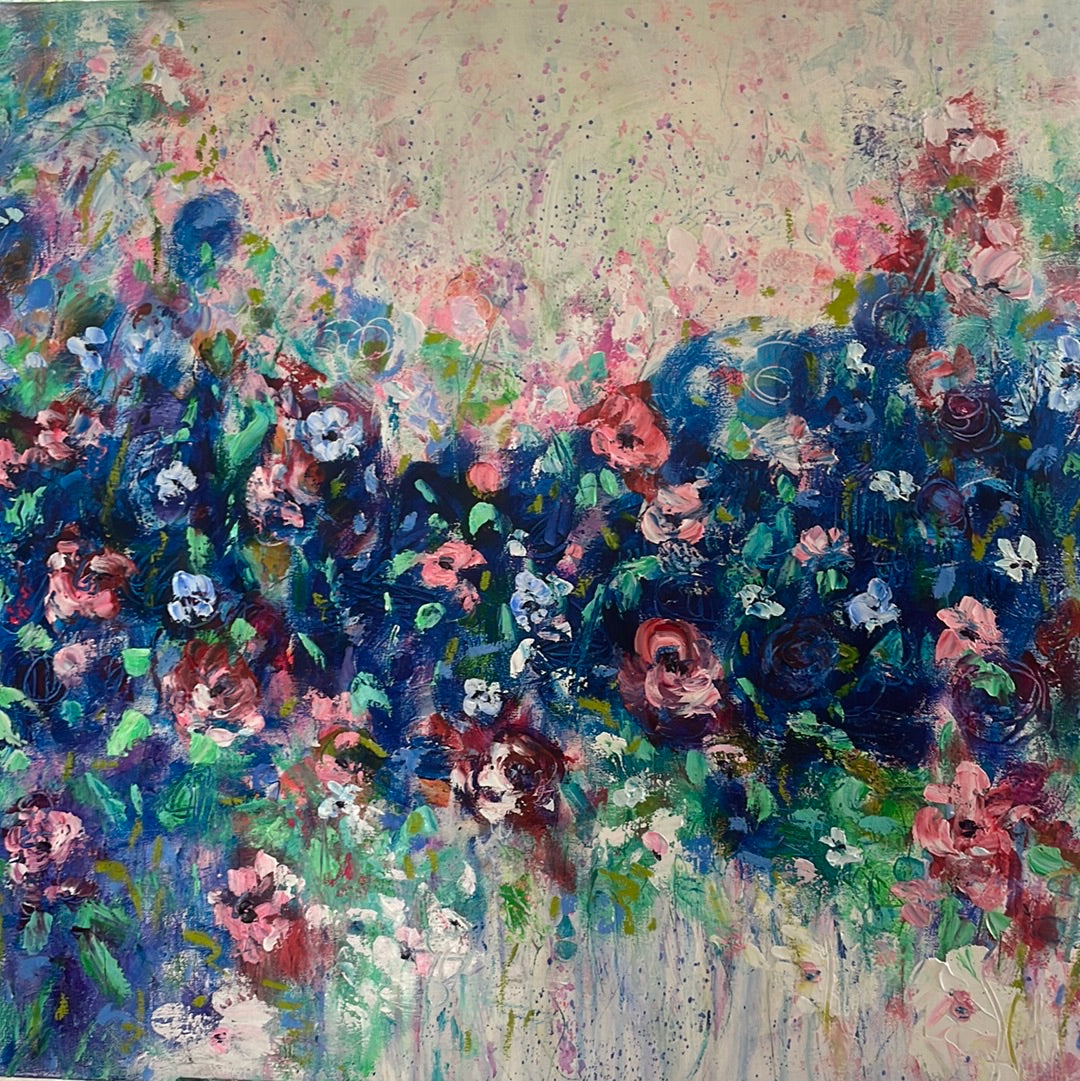 Original painting - Large Abstract floral- Blueberry bouquet -24 x 48 x1