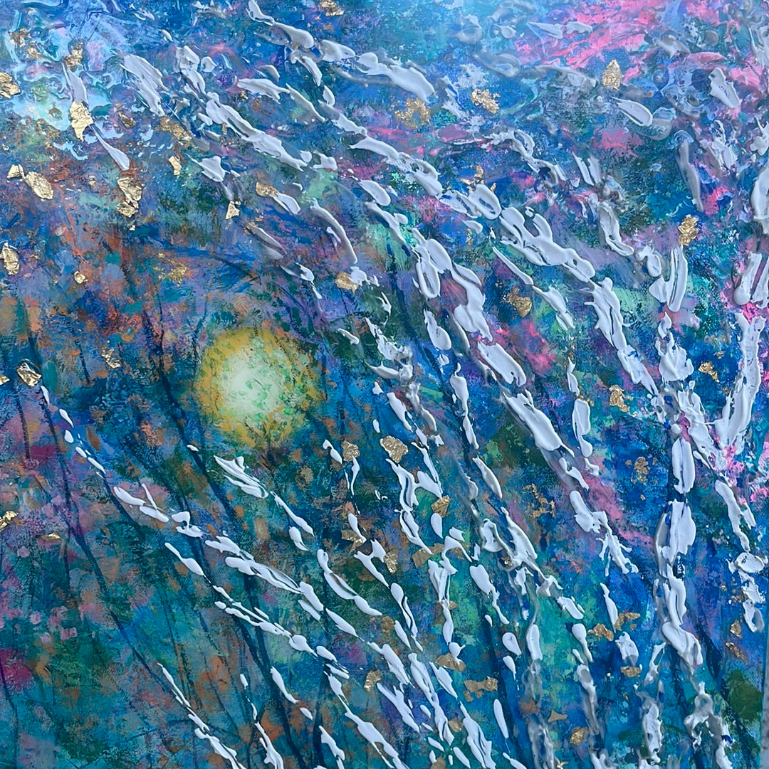 36x36x1 - Original Painting - Birchtrees along sunny stream- acrylic with resin