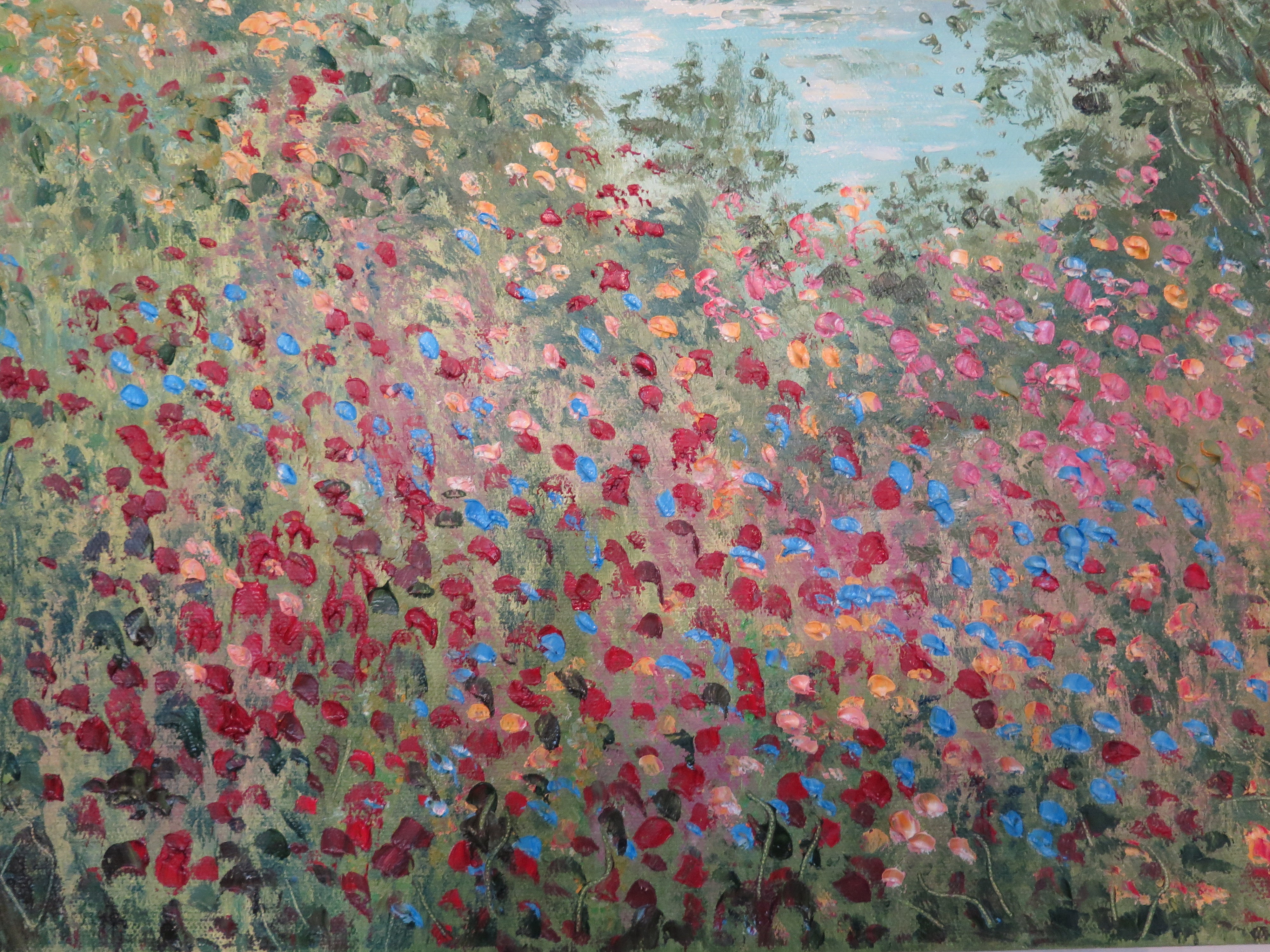 Original painting - California wild flowers and  pond 24 x 20