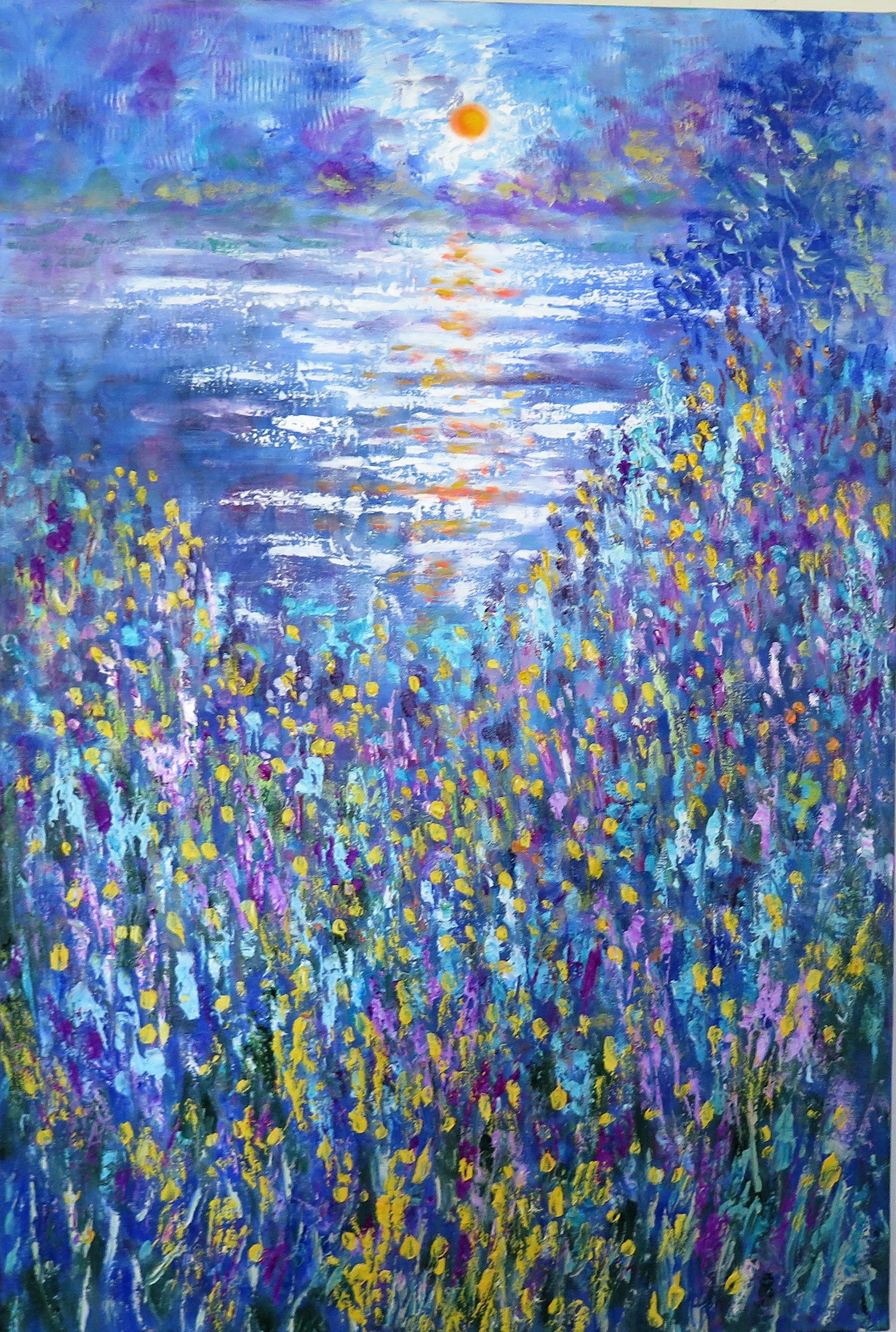 Original painting - Sunset Reflection Stream -24 x 36 x 1