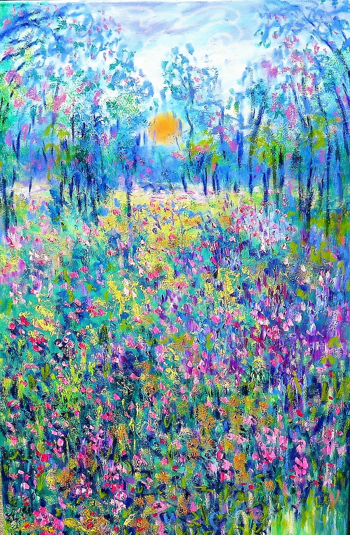 Sunny meadow Flowers - oil painting 36 x 24