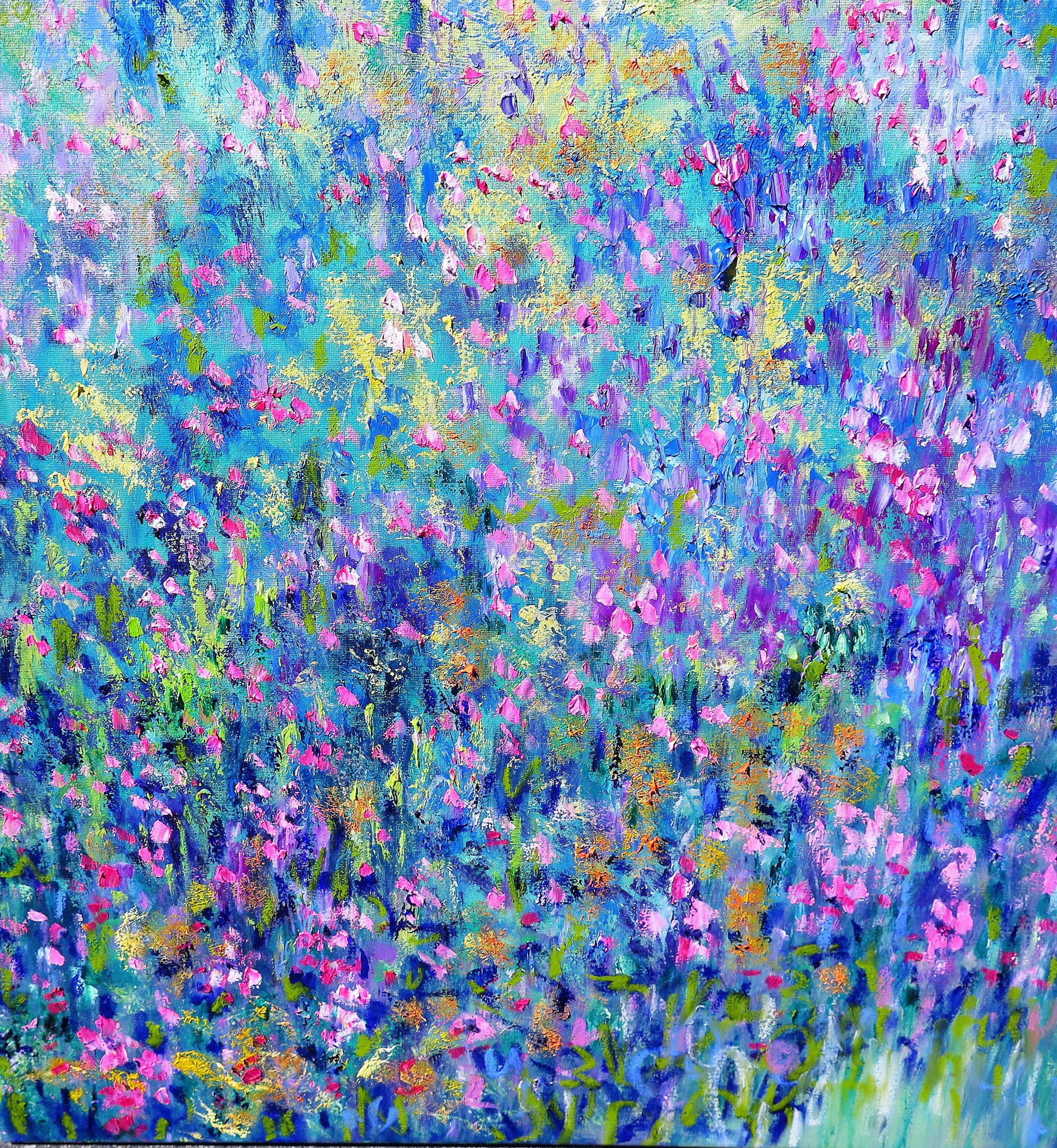 Sunny meadow Flowers - oil painting 36 x 24