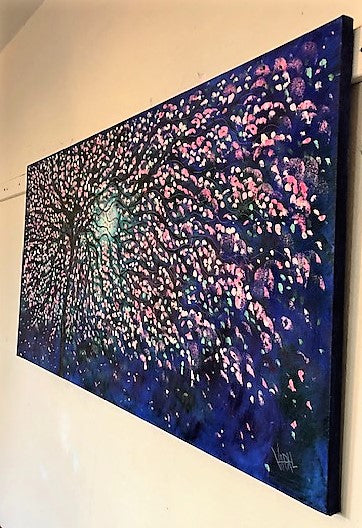 Original painting- oil painting-blue moon cherry tree